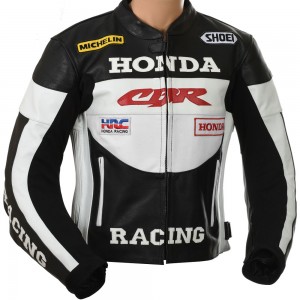 Honda CBR Racing White & Black Motorcycle Leather Jacket
